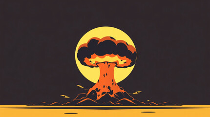 Mushroom cloud rising from a nuclear explosion, symbolizing destruction and devastation.