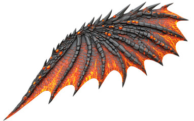 A realistic rendering of a dragon wing with molten veins and sharp edges Isolated on transparent background.