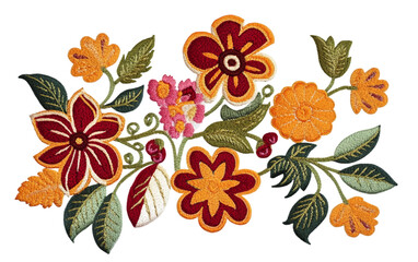A highly detailed illustration of a festive Bengali hand-embroidered fabric design Isolated on transparent background.