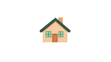 Simple Home Illustration with Green Roof and Windows for Real Estate Architecture and Design