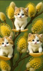 two kittens playing with ball