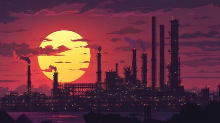 Industrial Complex at Sunset