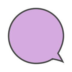 Speech bubble purple illustration with outline in blue background, Pop art comic text box element, Blank message box doodle