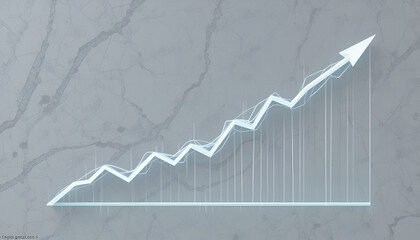 Create an image of a dark blue line graph sharply trending upwards with an arrow indicating growth, overlaid on a light gray background with a subtle network or plexus pattern.