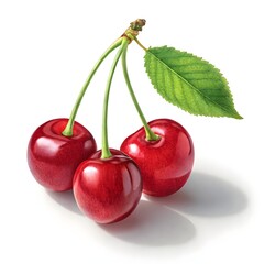 Three Ripe Red Cherries Clustered Together A Vibrant Image