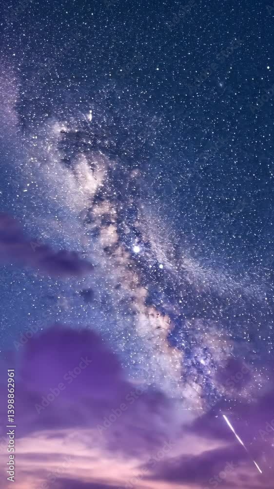 Wall mural vibrant view of the milky way across a dark night sky with colorful clouds and celestial shooting st