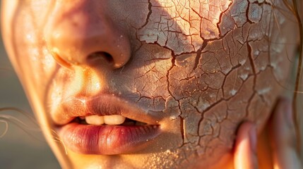 Close-up of dry cracked skin on face highlighting effects of dehydration and sun exposure
