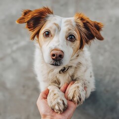 Close-up portrait of a tricolor dog with expressive eyes