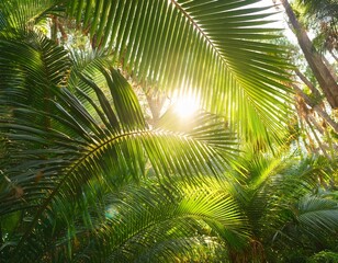 Obraz premium sunlight shining through lush palm fronds