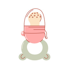 Baby nibbler vector flat hand drawn illustration, isolated on white background. Toddler supplies and infant essential items for the first complementary feeding