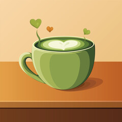 matcha green tea cup love sweet drink vector