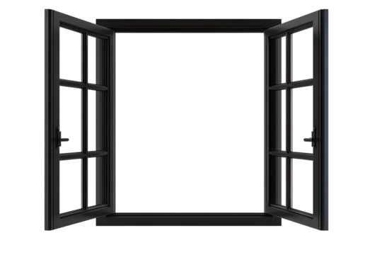 open black window with a simple design allowing light to enter and providing a view of the outside it symbolizes openness freedom and the idea of new perspectives