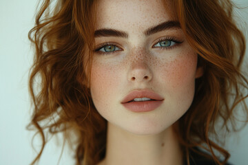 Captivating portrait of a woman with curly red hair