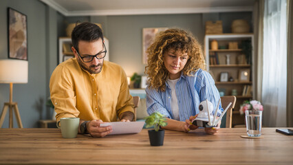 Couple at home connect and install cctv security surveillance camera