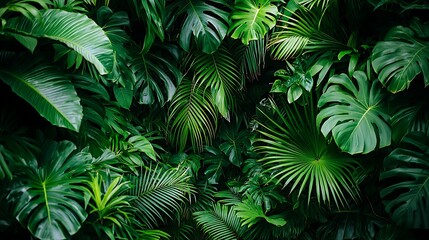 Lush Green Tropical Leaves Background