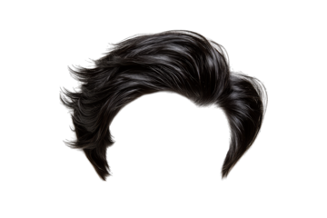 a stylized black wig with voluminous sweeping layers designed to resemble a trendy hairstyle it showcases the texture and shape ideal for fashion or costume purposes