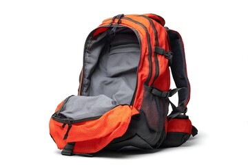 Backpack open against white backdrop  
