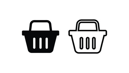Shopping Basket Icons, Solid and Outline Grocery Cart Symbol for Retail and E-commerce