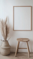 Minimalist Wooden Frame Mockup with Scandinavian Decor