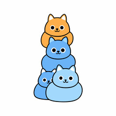 Sticker Design of  chubby cartoon kittens stacked playfully in a pyramid. 
