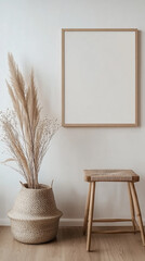 Minimalist Wooden Frame Mockup with Scandinavian Decor