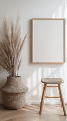 Minimalist Wooden Frame Mockup with Scandinavian Decor
