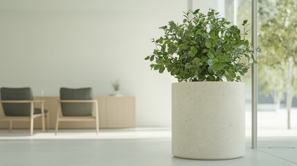 Modern minimalist interior with potted plant