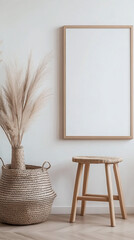 Minimalist Wooden Frame Mockup with Scandinavian Decor