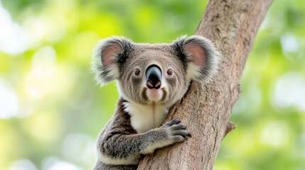 Obraz premium Koala clinging to tree in a forest