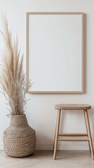 Minimalist Wooden Frame Mockup with Scandinavian Decor