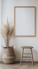 Minimalist Wooden Frame Mockup with Scandinavian Decor