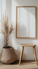 Minimalist Wooden Frame Mockup with Scandinavian Decor
