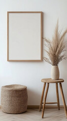 Minimalist Wooden Frame Mockup with Scandinavian Decor