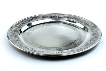 Sleek silver plate white background
