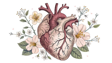  Hand drawn real human heart with flower