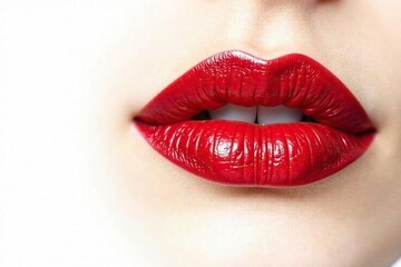 Bold red lip swatch against stark white backdrop , cosmetic sample, isolated