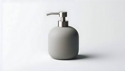 Matte ceramic soap dispenser with stainless steel pump in sleek cylindrical shape isolated on white background