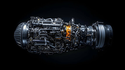 Detailed Jet Engine Model On Black Background