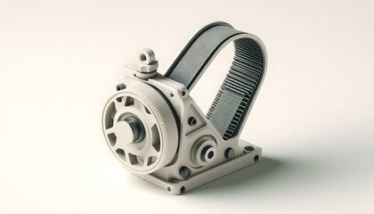 Naklejka premium Precision belt tensioner system with metal arm and mount displayed on soft pale backdrop for engineering mockup