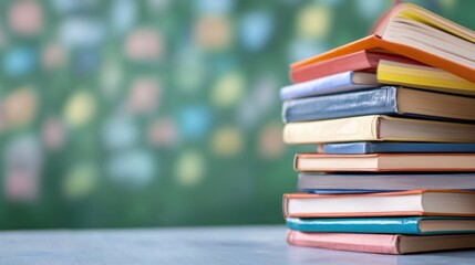 Stack of colorful books for education knowledge and reading