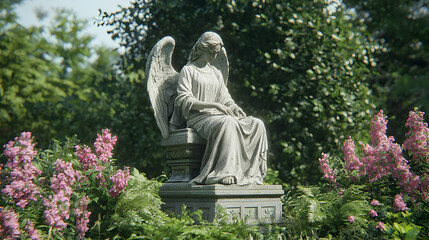 Obraz premium Antique Angel Statue In Garden Setting