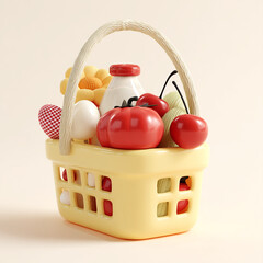 panier garni au retour du march&eacute; - IA Generative 