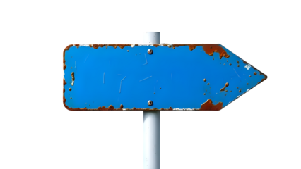 blue blank road sign with rust isolated on transparent