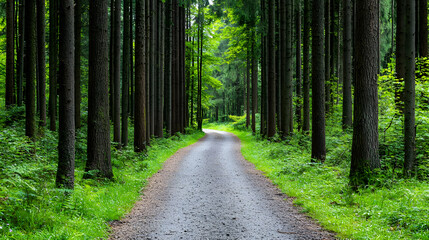 Obraz premium Forest Path Through Tall Trees In Daylight