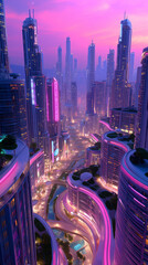 Neon Skyline Dreams: A Retro-Futuristic Cityscape at Dusk
