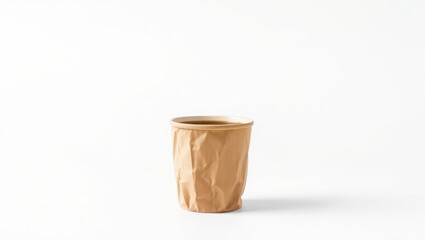 Crumpled Kraft Paper Cup on White Background
