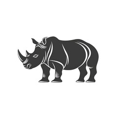 Fototapeta premium Stylized Rhinoceros Silhouette Icon on Transparent Background Emphasizing Strength and Nature Conservation