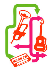 trompette guitare k7 cassette fleche musique