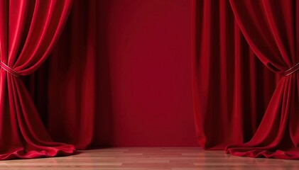 Elegant flowing velvet curtains, deep crimson red , treatment, drapes