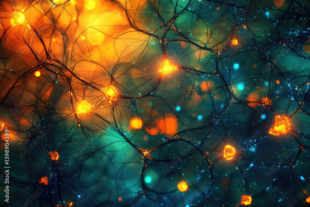 Aufkleber abstract artwork depicting a vibrant neural network, showcasing interconnected neurons and glowing s